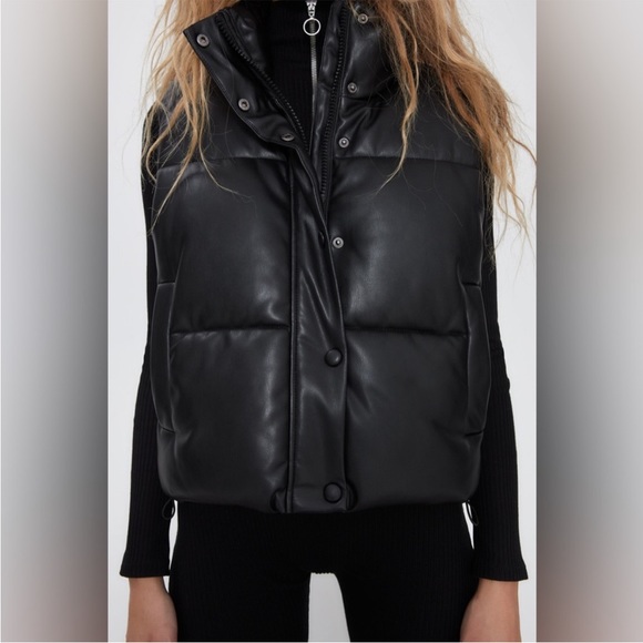 Zara Jackets & Blazers - FREE SHIP Zara Faux Leather Crop Puffer Vest